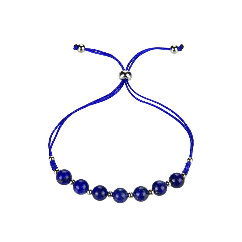 Gemstone Bracelet | Adjustable Size Nylon Cord | 6mm Beads with sterling silver Spacers (Lapis)