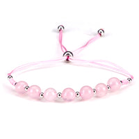Gemstone Bracelet | Adjustable Size Nylon Cord | 6mm Beads with sterling silver Spacers (Rose Quartz)