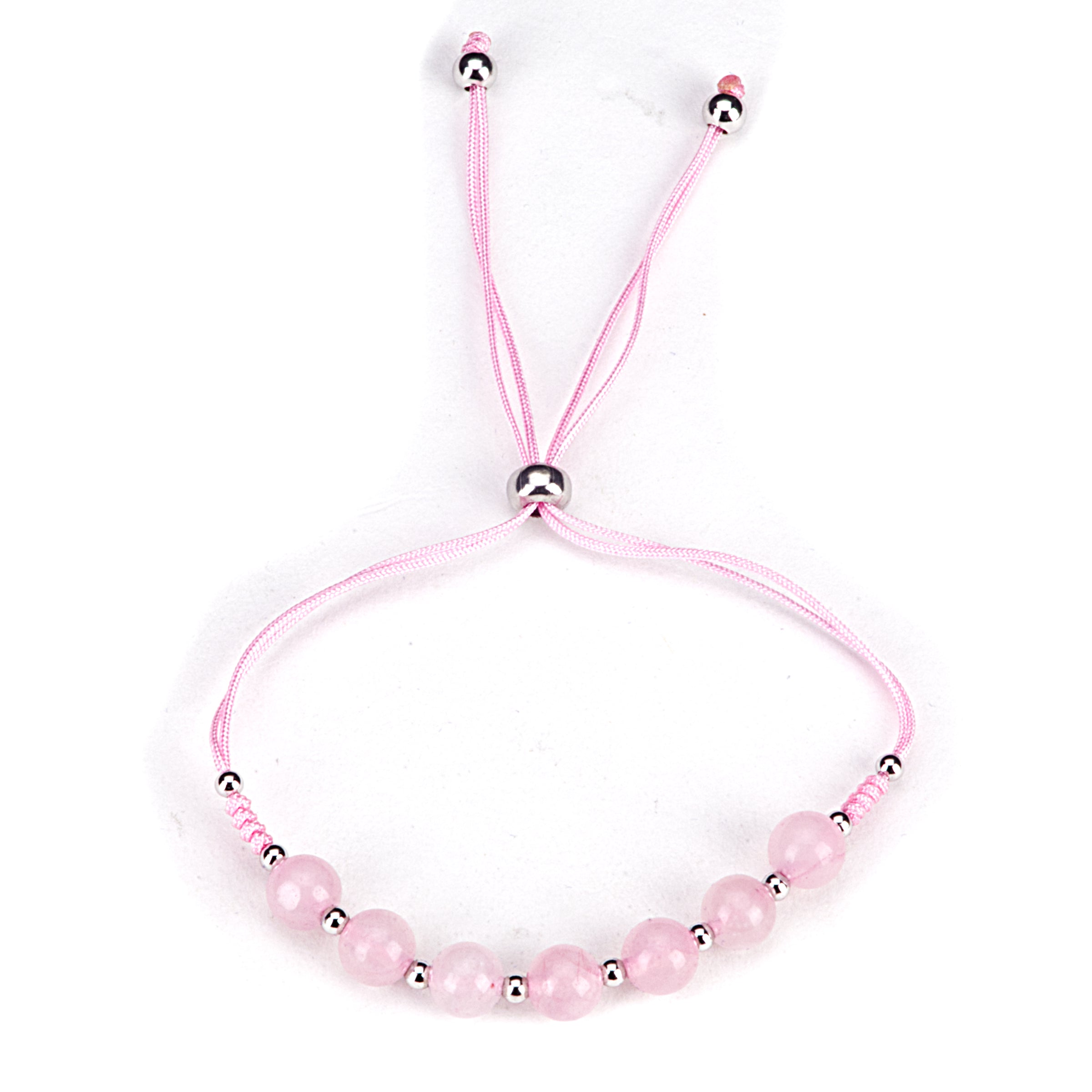 Gemstone Bracelet | Adjustable Size Nylon Cord | 6mm Beads with sterling silver Spacers (Rose Quartz)