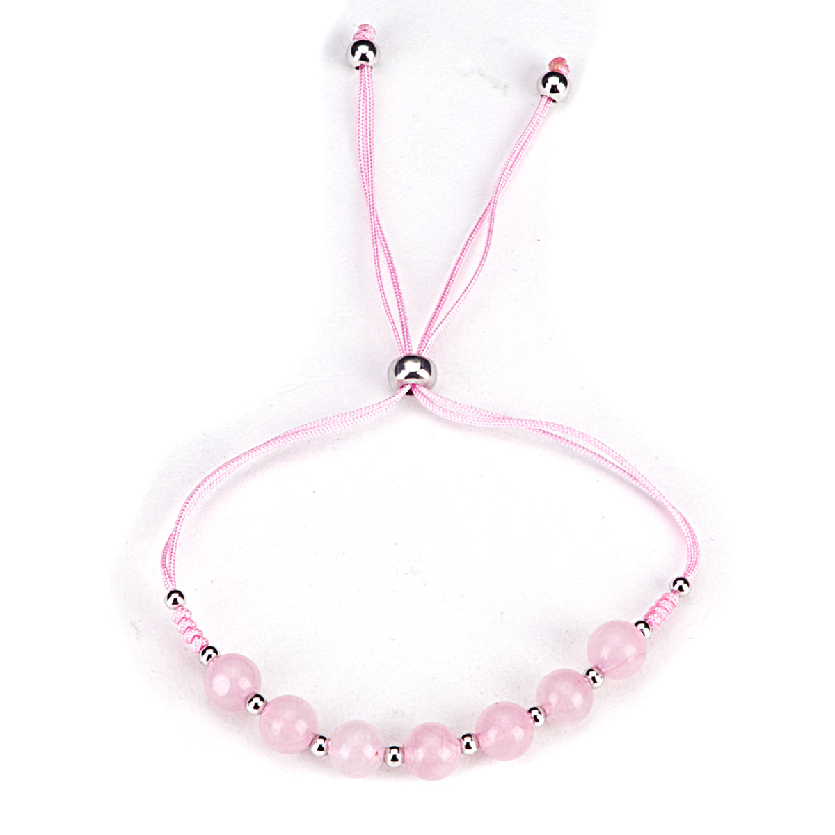 Gemstone Bracelet | Adjustable Size Nylon Cord | 6mm Beads with sterling silver Spacers (Rose Quartz)