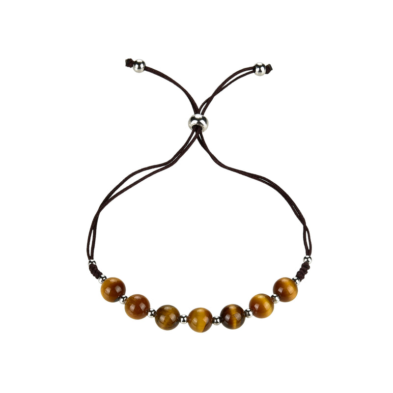 Gemstone Bracelet | Adjustable Size Nylon Cord | 6mm Beads with sterling silver Spacers (Tiger's Eye)