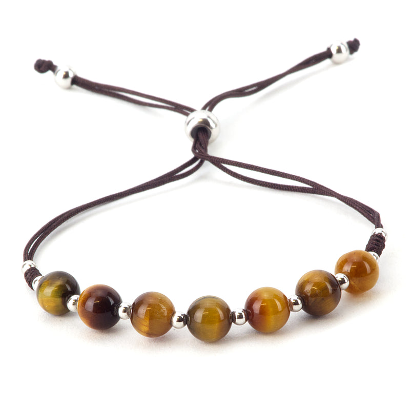 Gemstone Bracelet | Adjustable Size Nylon Cord | 6mm Beads with sterling silver Spacers (Tiger's Eye)