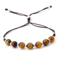 Gemstone Bracelet | Adjustable Size Nylon Cord | 6mm Beads with sterling silver Spacers (Tiger's Eye)