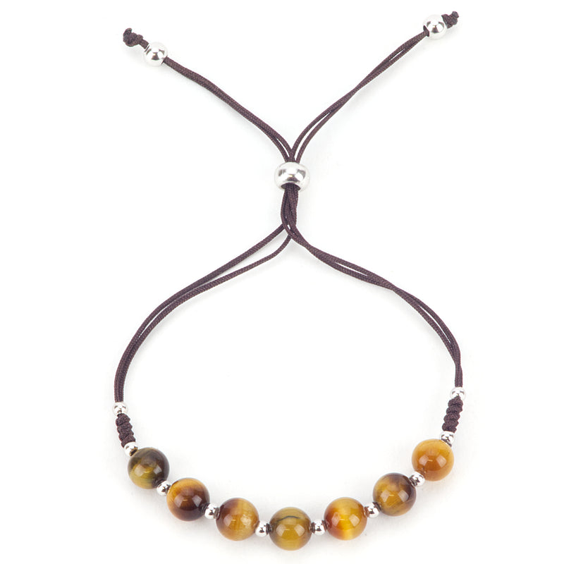 Gemstone Bracelet | Adjustable Size Nylon Cord | 6mm Beads with sterling silver Spacers (Tiger's Eye)