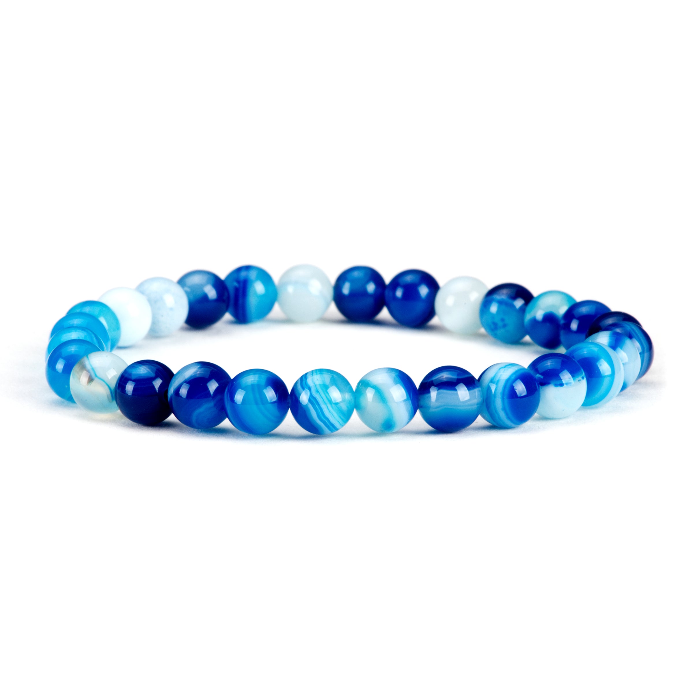 Stretch Bracelet | 6mm Beads (Lace Agate - Blue) Medium