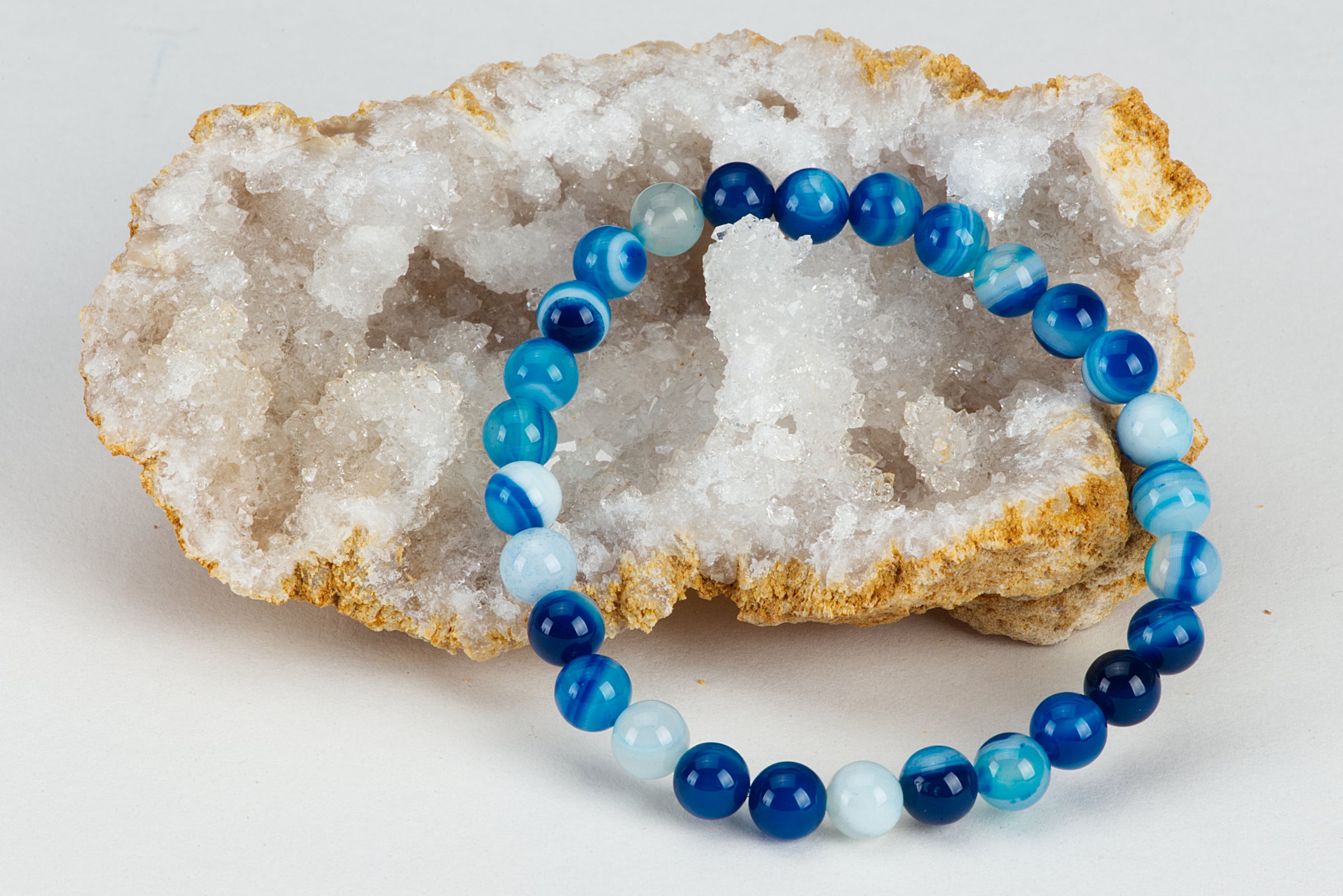 Stretch Bracelet  6mm Beads (Lace Agate - Blue) – Cherry Tree