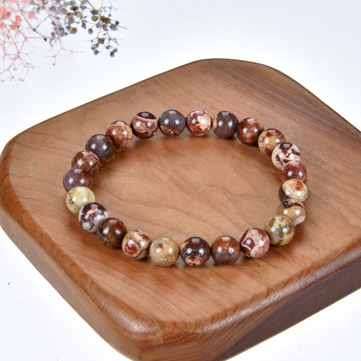 Cherry Tree Collection | Stretch Bracelet | 8mm Beads (Birdseye Rhyolite)