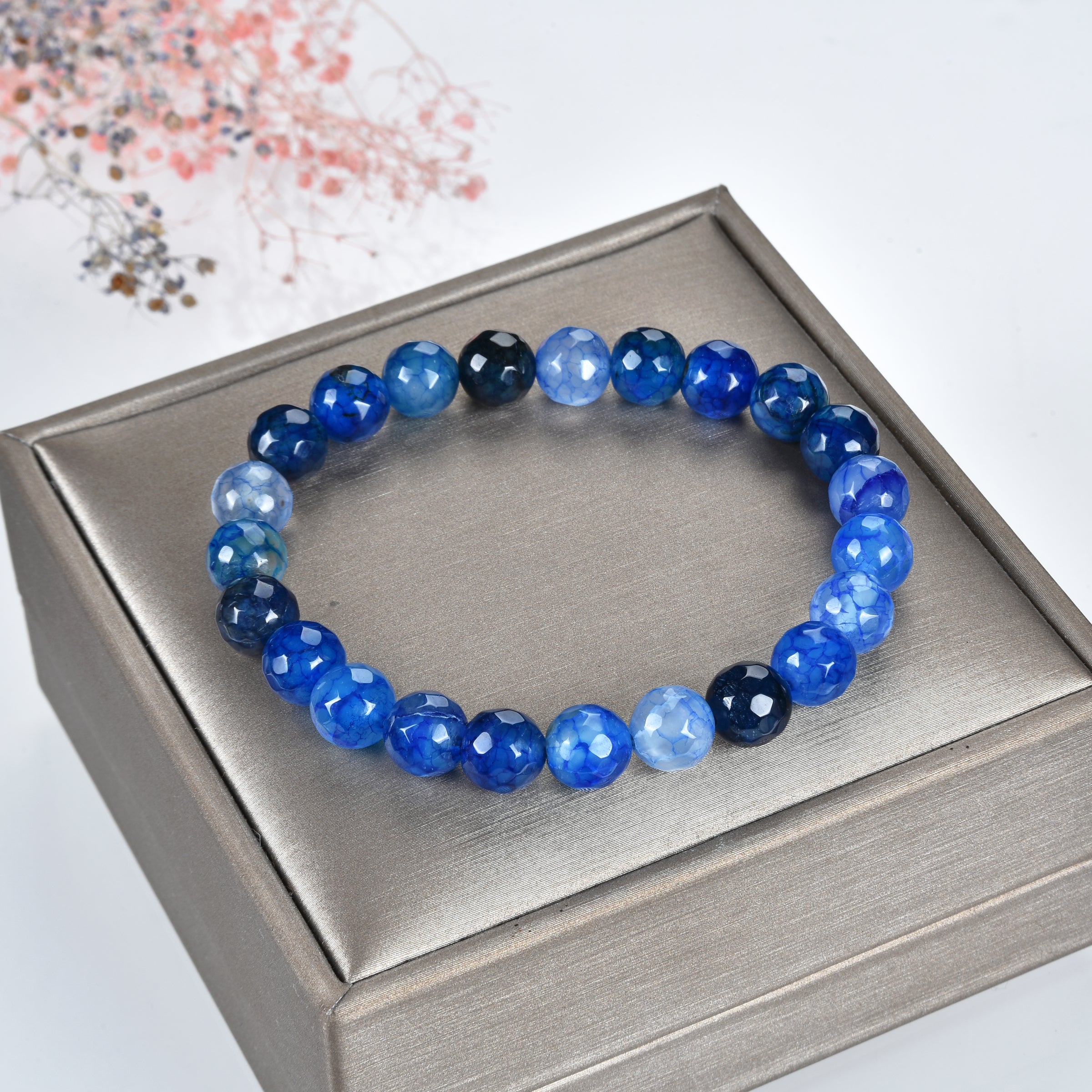 Stretch Bracelet | 8mm Beads (Blue Fire Faceted Agate)