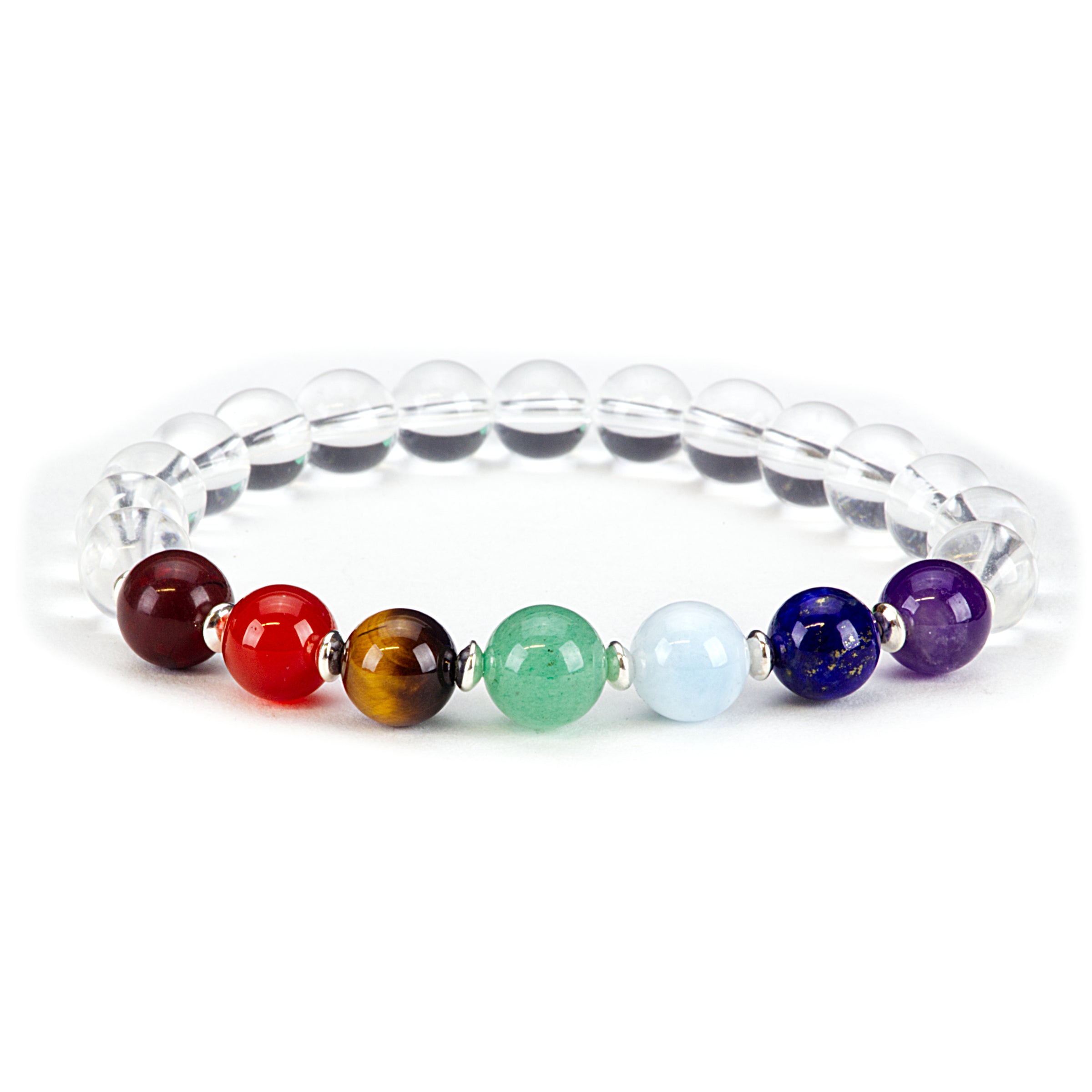 Chakra Stretch Bracelet | 8mm beads with Sterling Silver Spacers (Clear Quartz)