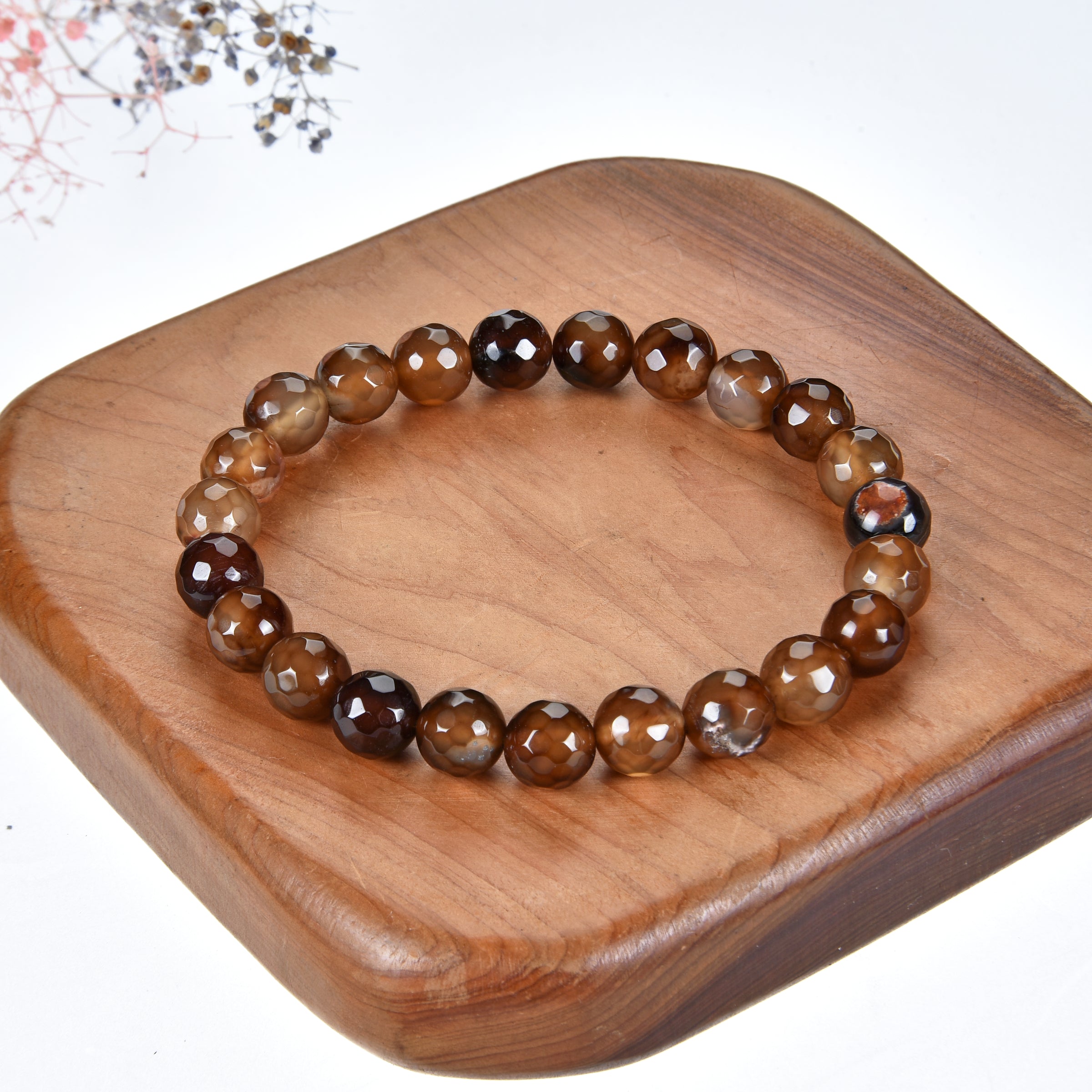 Cherry Tree Collection | Stretch Bracelet | 8mm Beads (Chocolate Faceted Agate)
