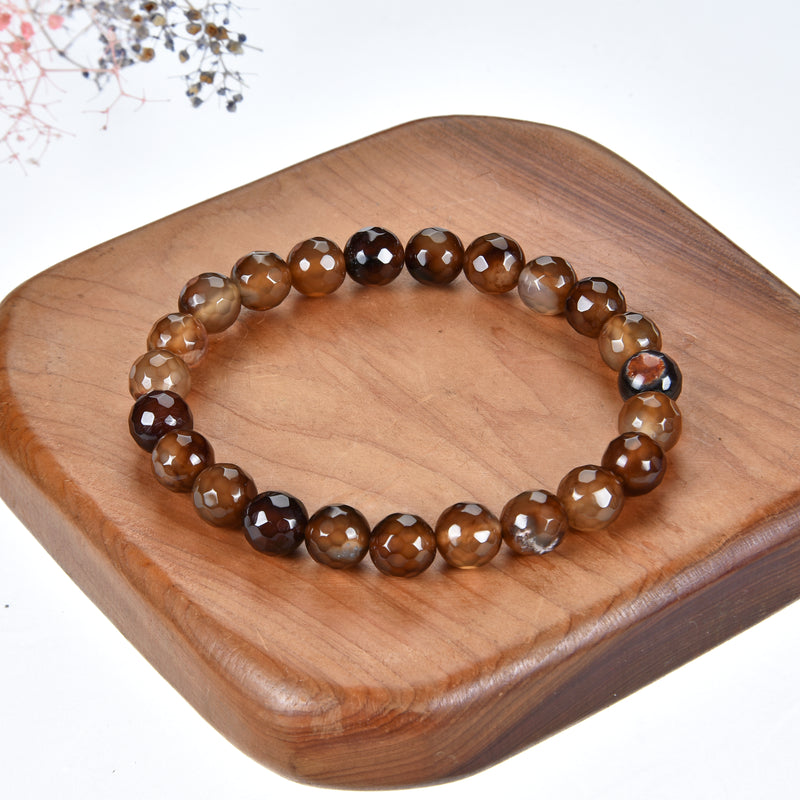 Cherry Tree Collection | Stretch Bracelet | 8mm Beads (Chocolate Faceted Agate)