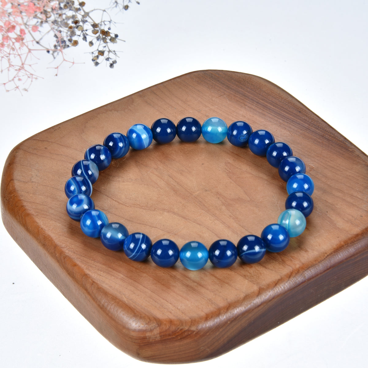 Stretch Bracelet | 8mm Beads (Lace Agate - Blue)