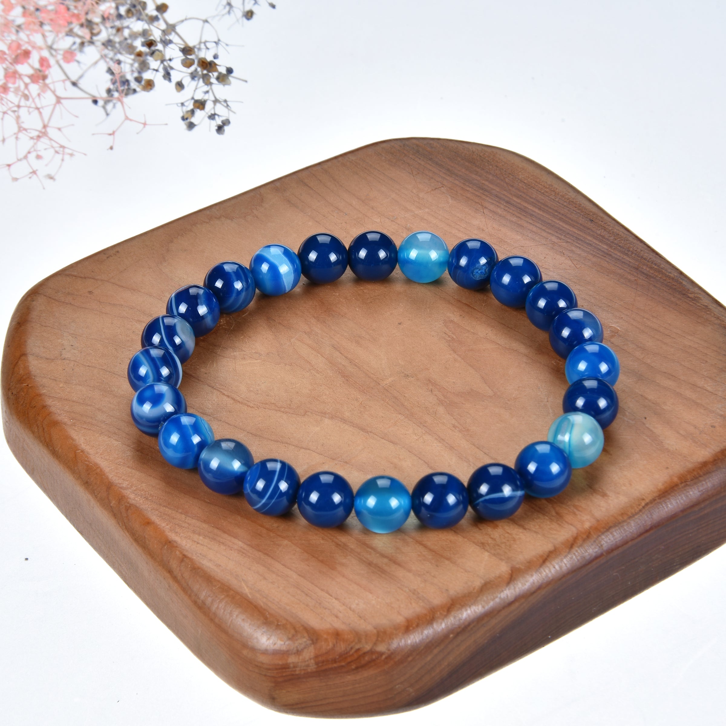 Stretch Bracelet | 8mm Beads (Lace Agate - Blue) Large
