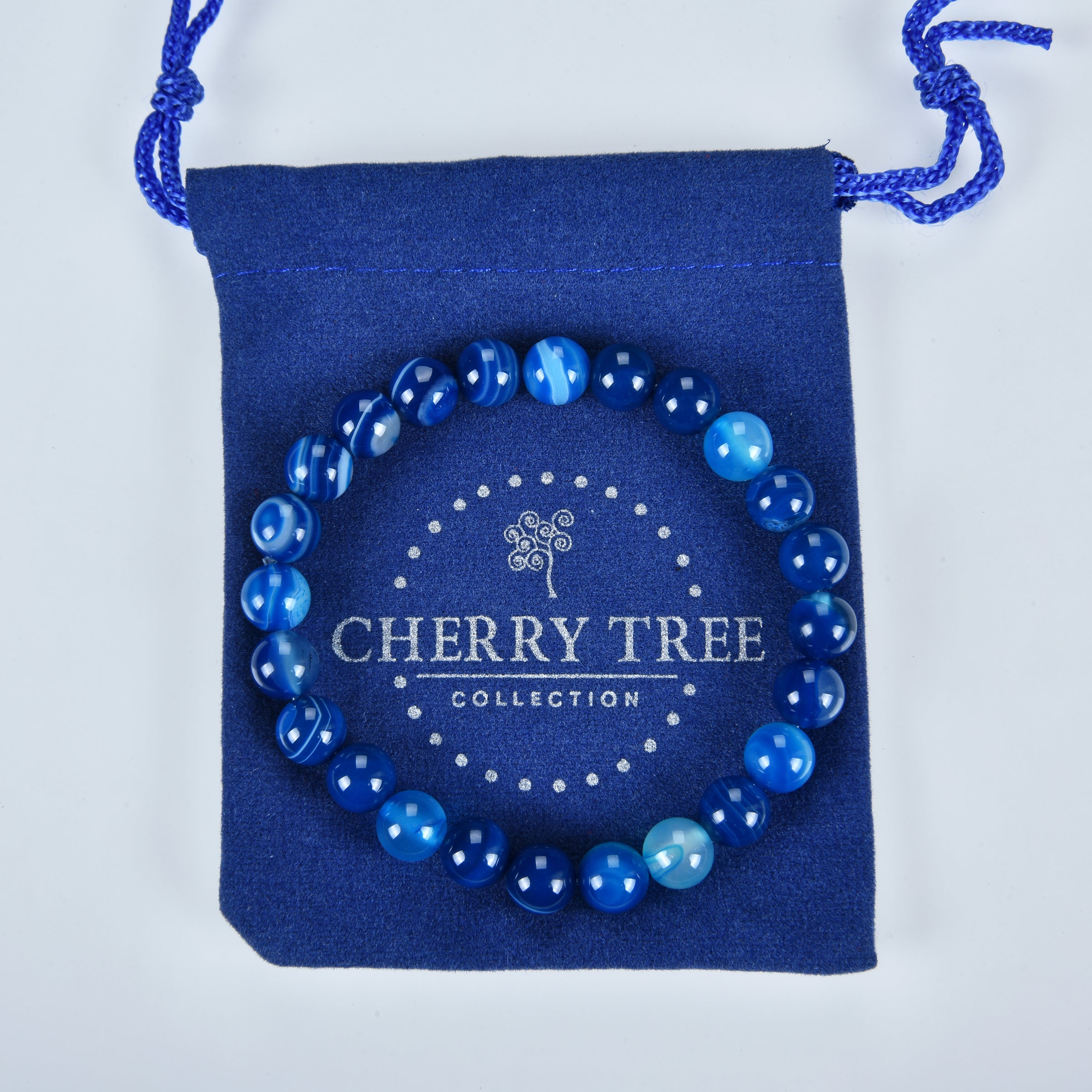 Stretch Bracelet | 8mm Beads (Lace Agate - Blue)