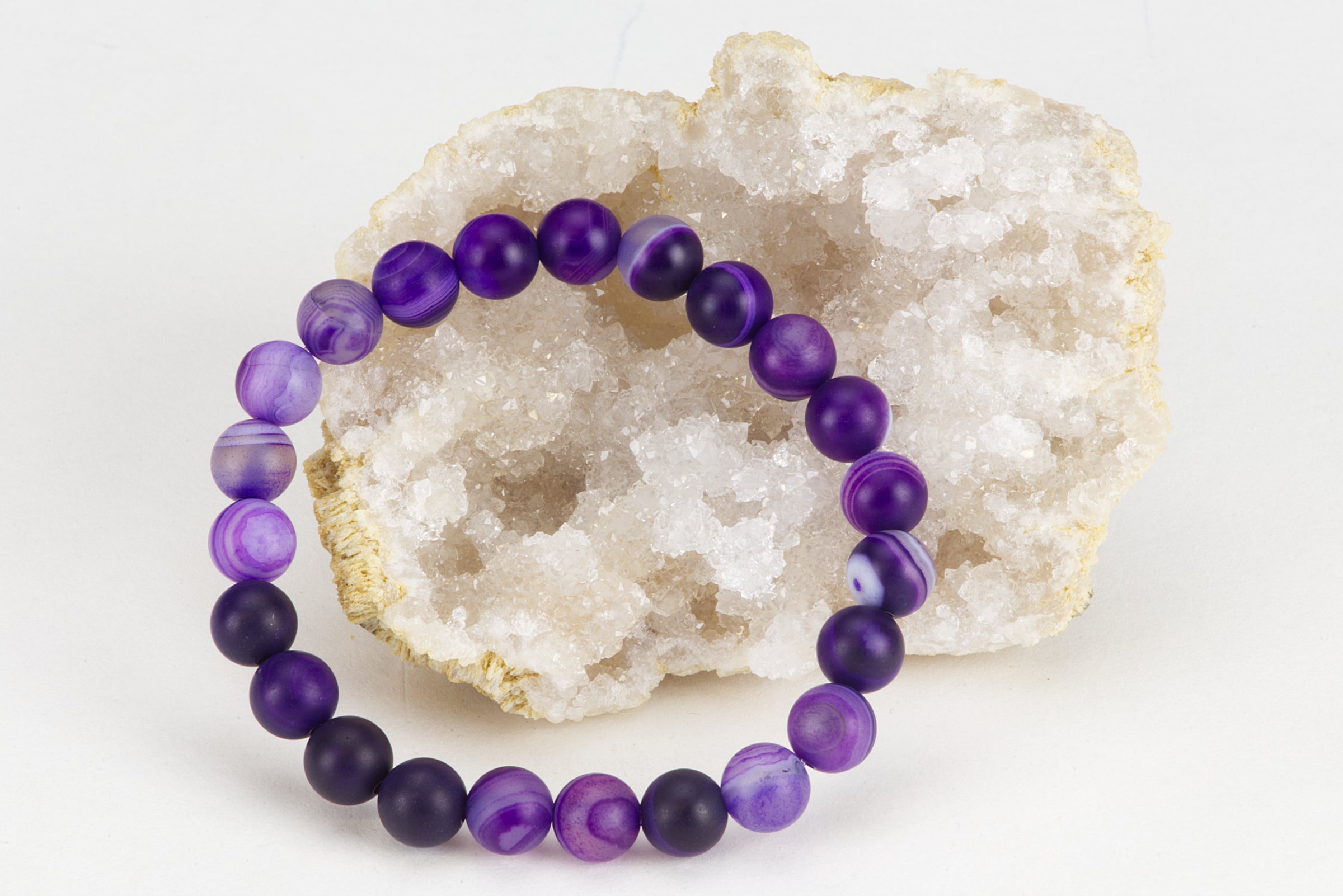 Stretch Bracelet | 8mm Beads (Lace Agate Matte - Purple)
