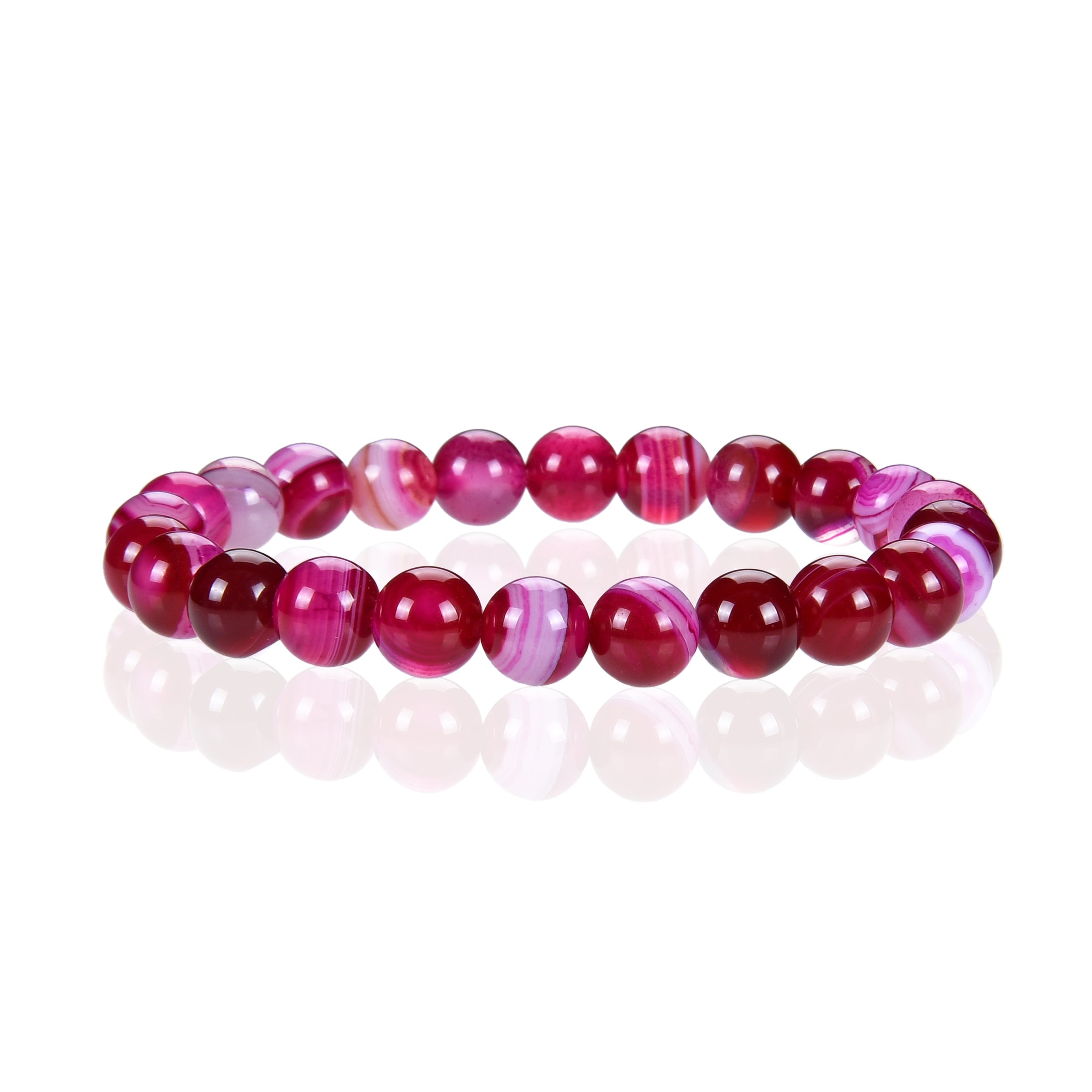 Stretch Bracelet | 8mm Beads (Lace Agate -Fuchsia/Pink)