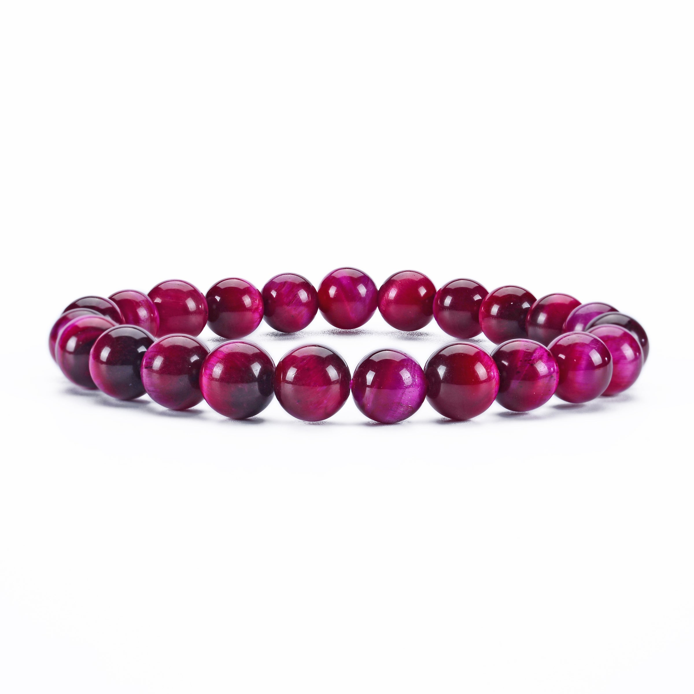 Set of 3 Natural Stone 8mm Beads Bracelets - BigBeryl Pink Cat Eye Stone / 21cm