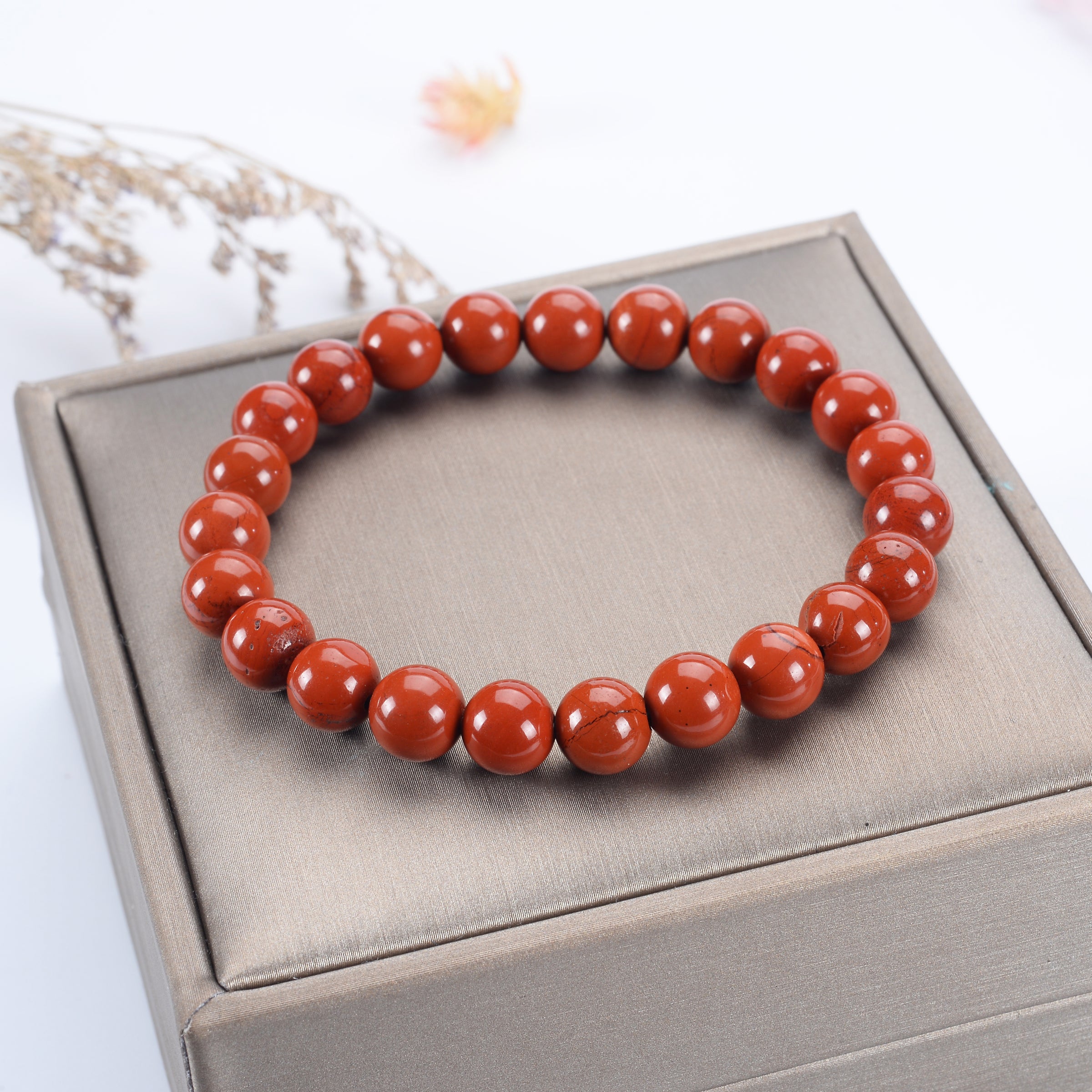 Cherry Tree Collection | Stretch Bracelet | 8mm Beads (Red Jasper - Burnt Orange)