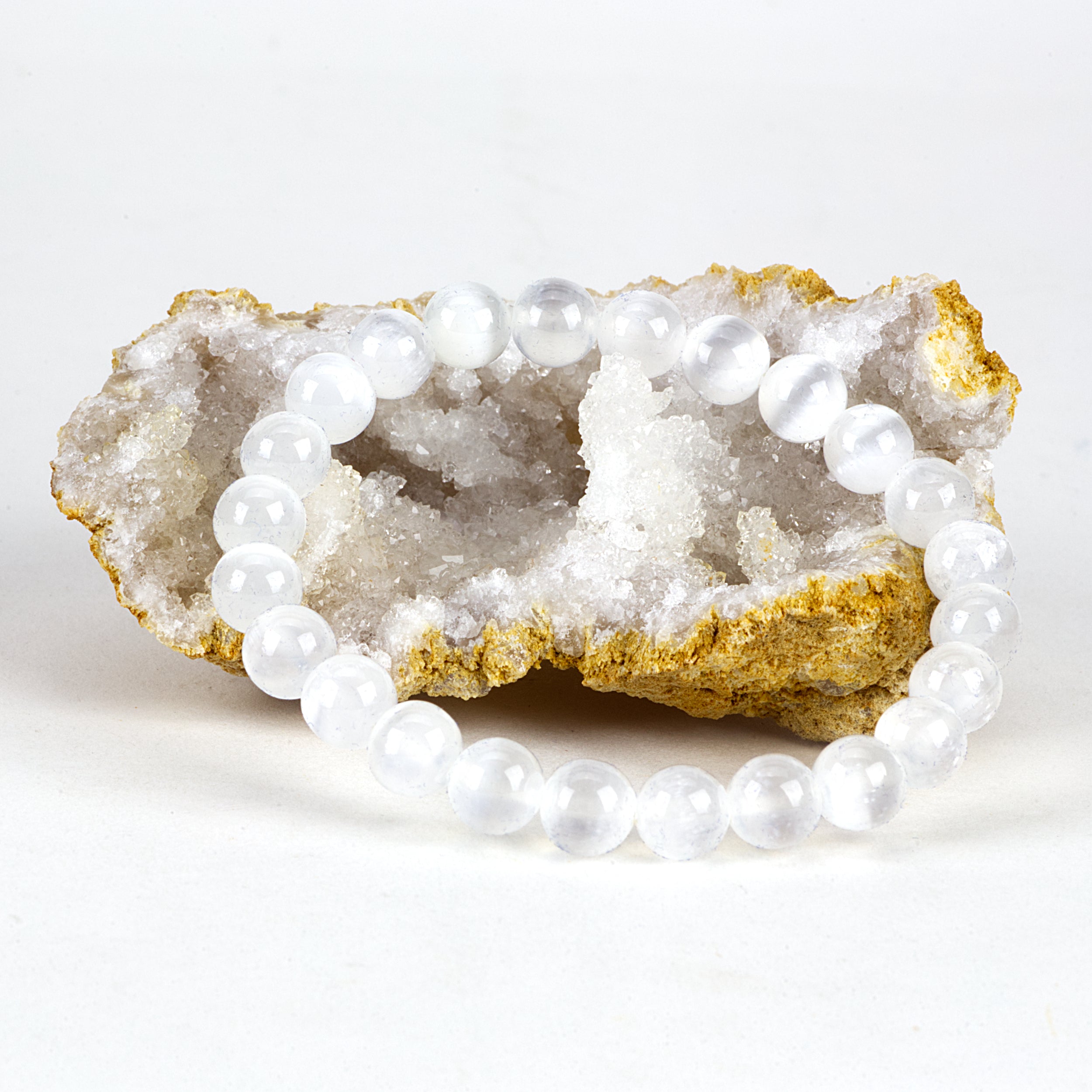 Cherry Tree Collection Stretch Bracelet 8mm Beads Selenite Large