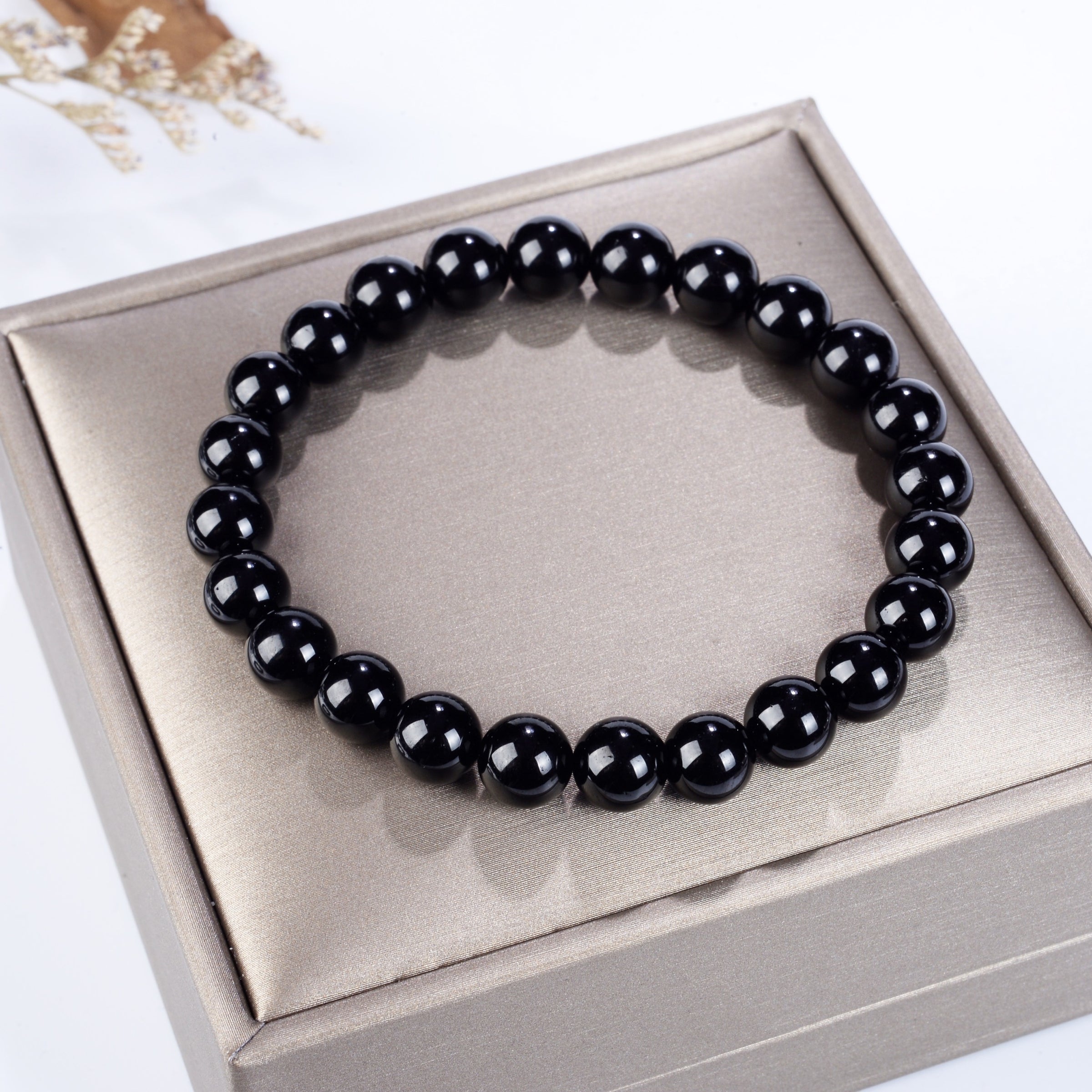 Black Tourmaline Elastic Bracelet - 6mm & 8mm Beads