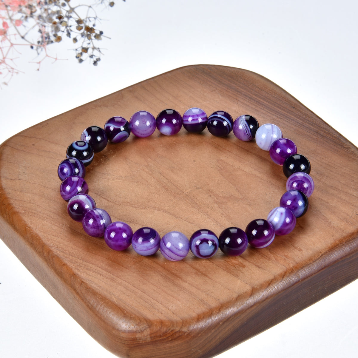 Stretch Bracelet | 8mm Beads (Lace Agate - Purple)