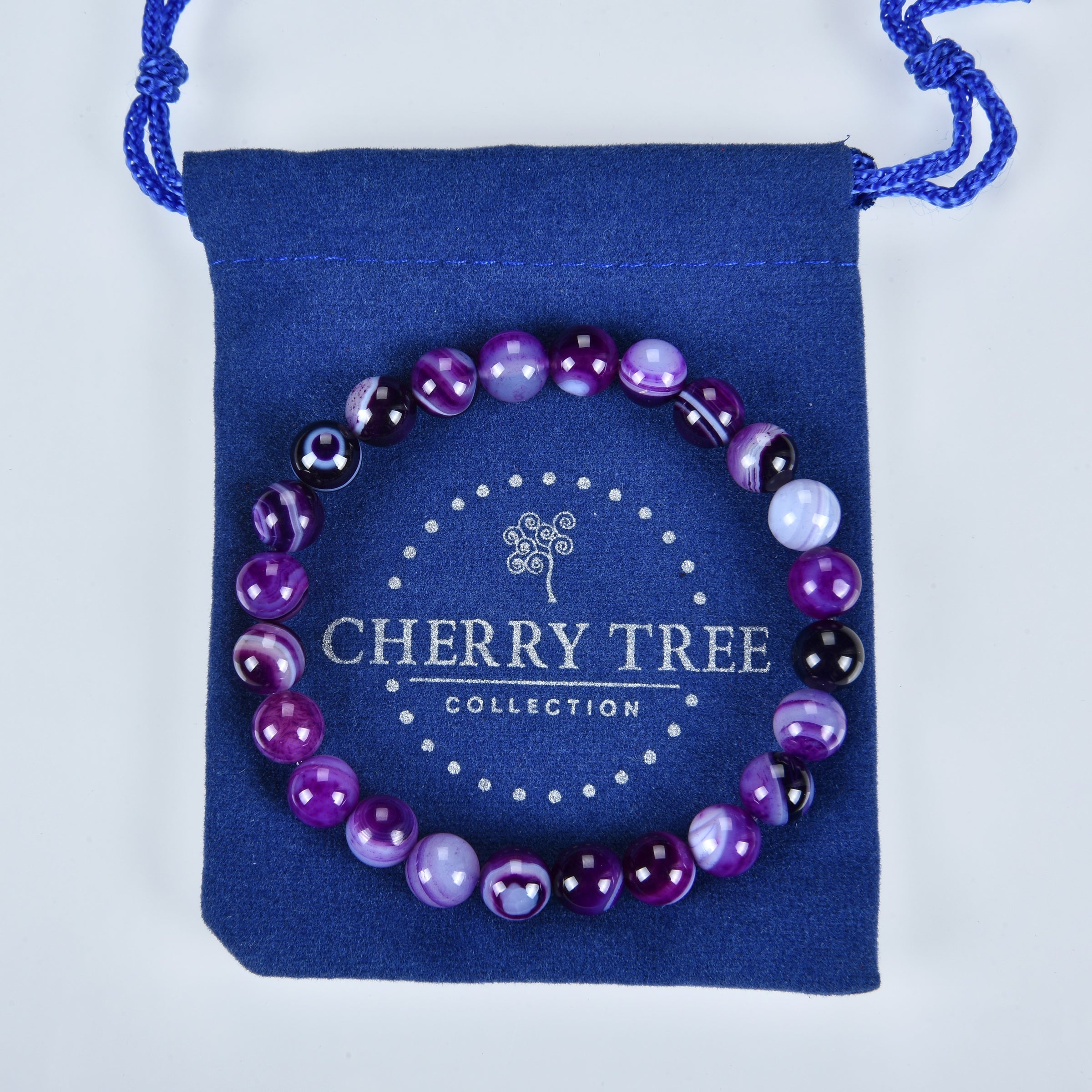 Stretch Bracelet | 8mm Beads (Lace Agate - Purple)