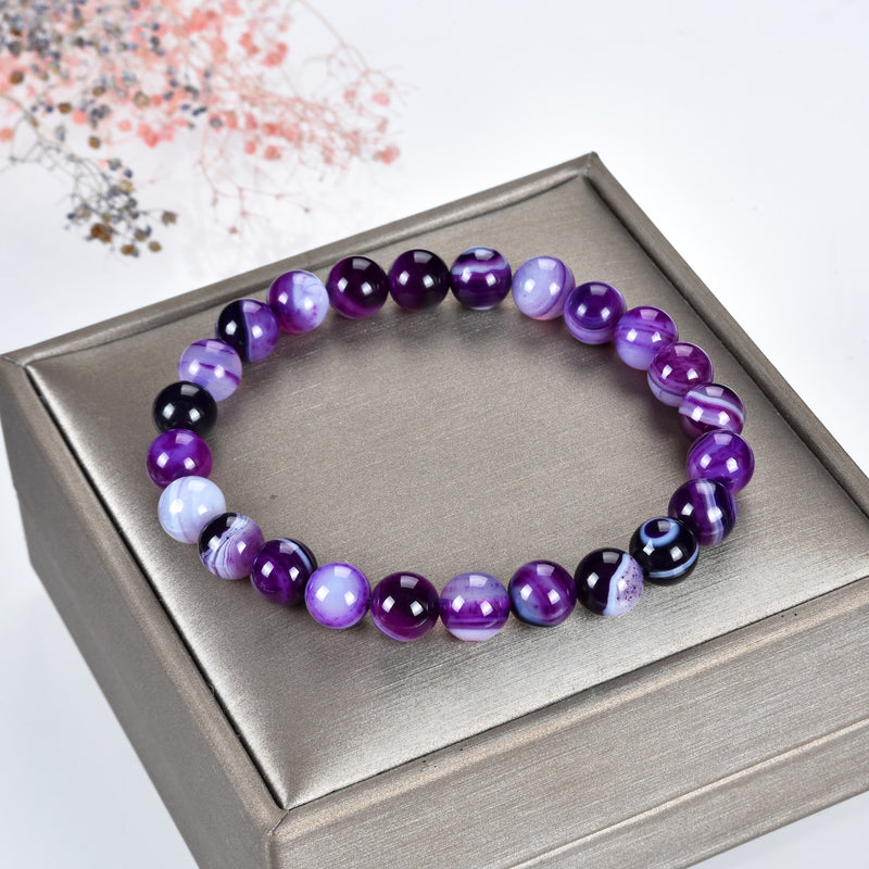 Stretch Bracelet | 8mm Beads (Lace Agate - Purple)