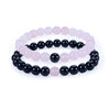 Cherry Tree Collection | Couples Distance Stretch Bracelets | 8mm Beads (Black Agate and Rose Quartz)