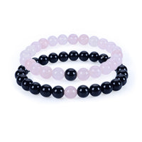 Cherry Tree Collection | Couples Distance Stretch Bracelets | 8mm Beads (Black Agate and Rose Quartz)