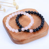 Cherry Tree Collection | Couples Distance Stretch Bracelets | 8mm Beads (Black Agate and Rose Quartz)
