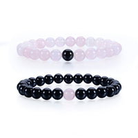 Cherry Tree Collection | Couples Distance Stretch Bracelets | 8mm Beads (Black Agate and Rose Quartz)