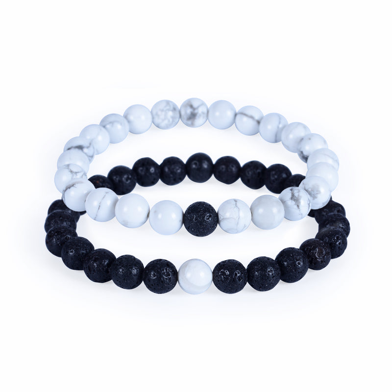 Couples Distance Stretch Bracelets | 8mm Beads (Lava and White Howlite)